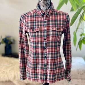 Patagonia L/S Organic Cotton MW Fjord Flannel Button Down Fox Red & Teal Plaid